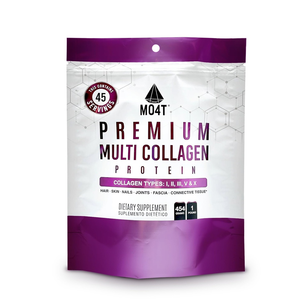 MO4T Hüdrolüüsitud Multi kollageenpulber - kollageenvalk - kollageenpeptiidid - tüüp 1,2,3,5,10 - suhkruvaba, (1 nael) juuksed, nahk ja küüned, Paleo & Keto, mitte-GMO