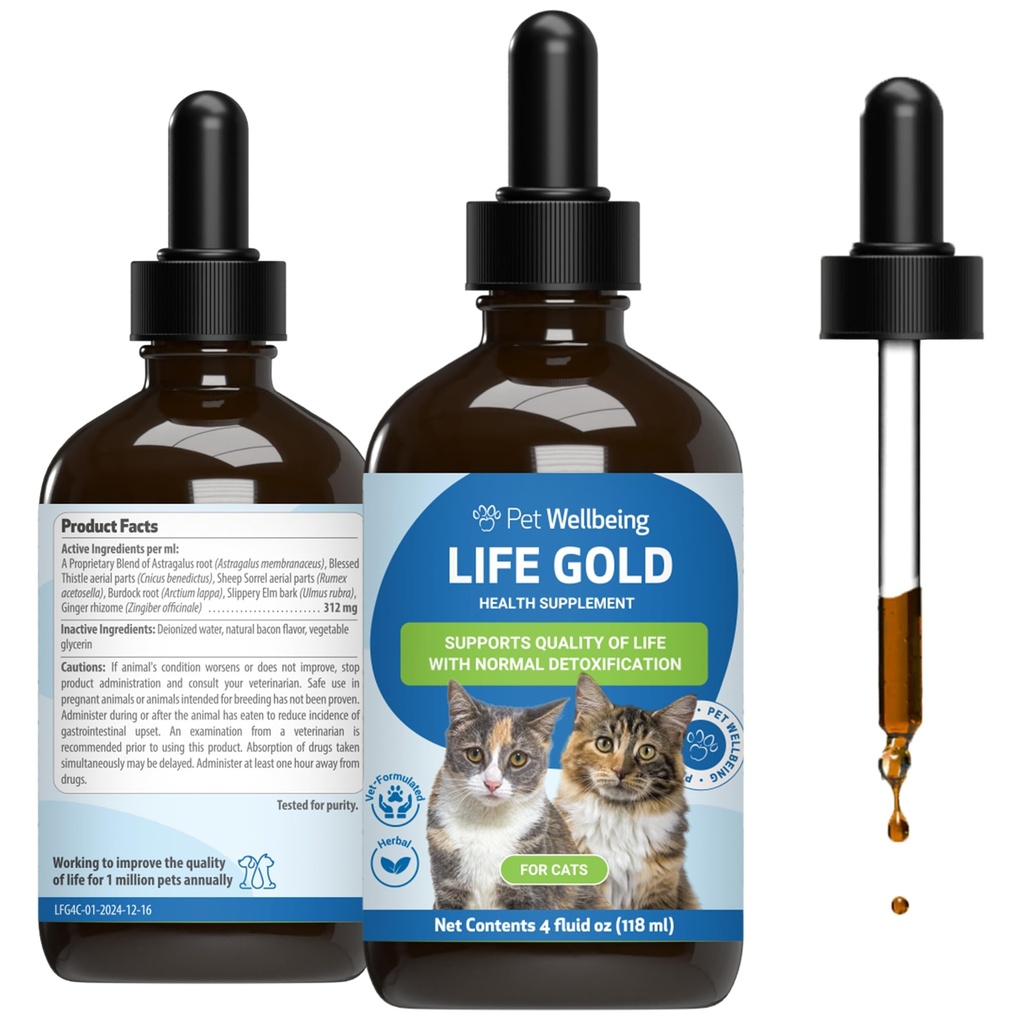Lemmikloomade heaolu elu kuld kassidele - toetab võõrutust, immuunsüsteemi tervist, antioksüdante - Vet-Formulated Taimne täiendus - 4 oz (118 ml)
