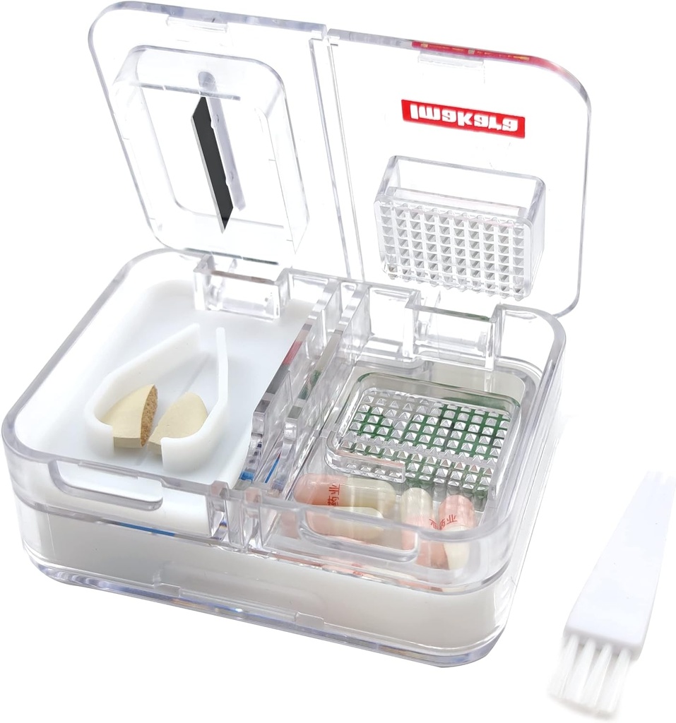 Travel Pill Box Meditsiin, toidulisandid, Vitamiin Pill Korraldaja Igapäevaseks kasutamiseks Pill Case Pill Cutter Pill Crusher ja Grinder (valge)