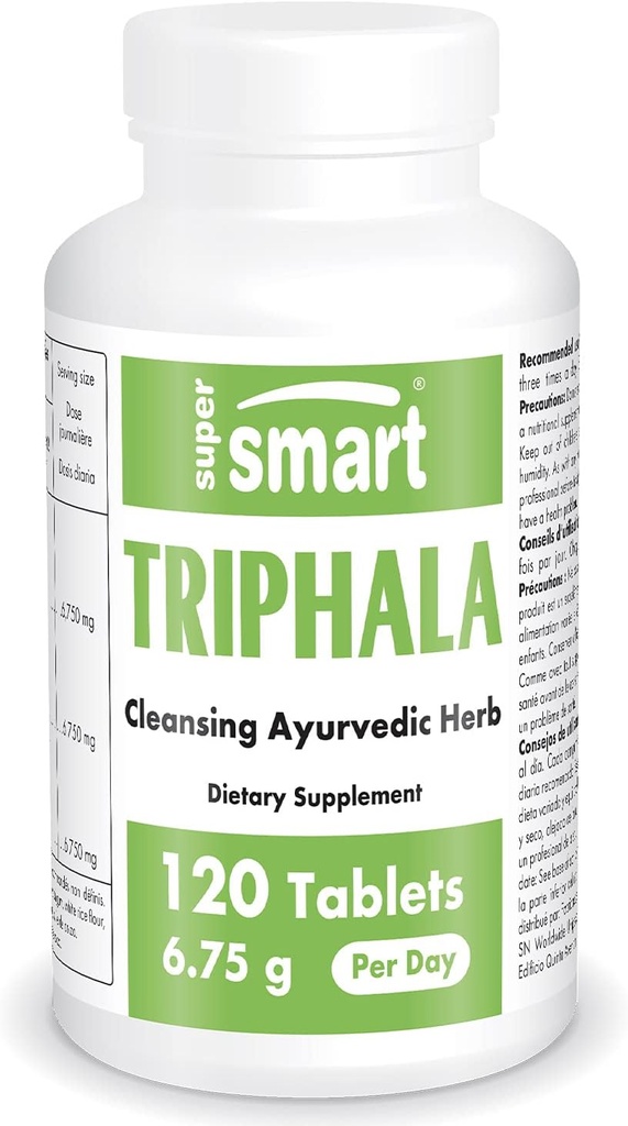 Supersmart - Triphala 6,75 g per Serving - Amla, Behada & Harada - sisemine puhastusvahend seedimiseks - looduslik detoksilisand | Mitte-GMO & Gluteenivaba - 120 taimekapslit