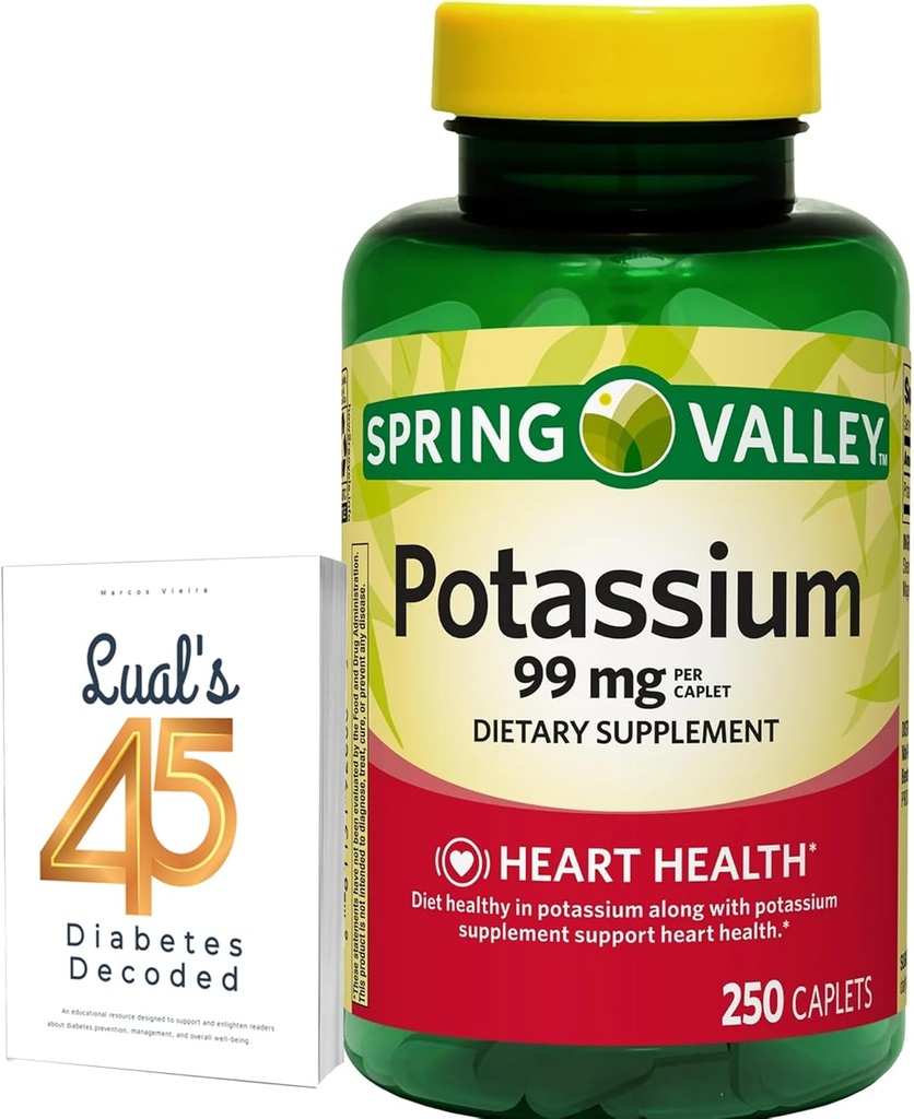Spring Valley Kaalium Südame Tervise Toidulisa Kapslid, 99 mg, 250 Count, Kaaliumglükonaadikomplekt Luali 45 diabeediga Dekodeeritud