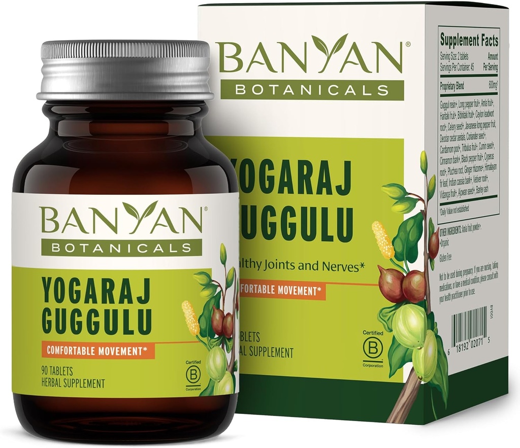 Banyan Botanicals Yogaraj Guggulu - orgaaniline ühine tugilisa - Ayurveda segu skeleti- ja neuromuskulaarsete süsteemide toetamiseks * - 90 tabletti - mitte-GMO, jätkusuutlikult hangitud, vegan