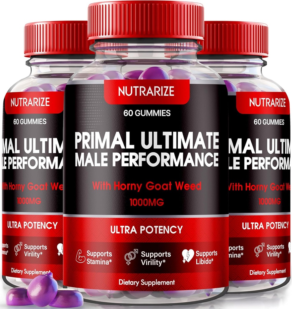 NutraRize (3 Pack) Primal Ultimate Gummies, Ametlik PrimalUltimate Performance Supplement, Usalduse taastamise võti, Premium Gummy, Ametlikud Esmased Ultimate Reviews (180 Gummies)