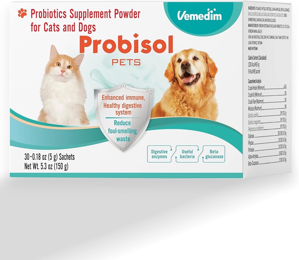 Probisool lemmikloomad, probiootiline pulber koertele ja kassidele, aitab toetada tervislikku immuunsust, seedesüsteemi, vähendada ebameeldiva lõhnaga jäätmeid, paremat seedimist / 5,3 oz (150 g)-30 pakendit