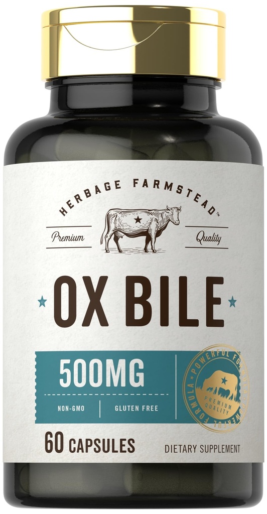 Carlyle Ox Bile Supplement 500 mg | 60 kapslit | Seedeensüümid | Mitte-GMO & Gluteenivaba | Herbage Farmstead