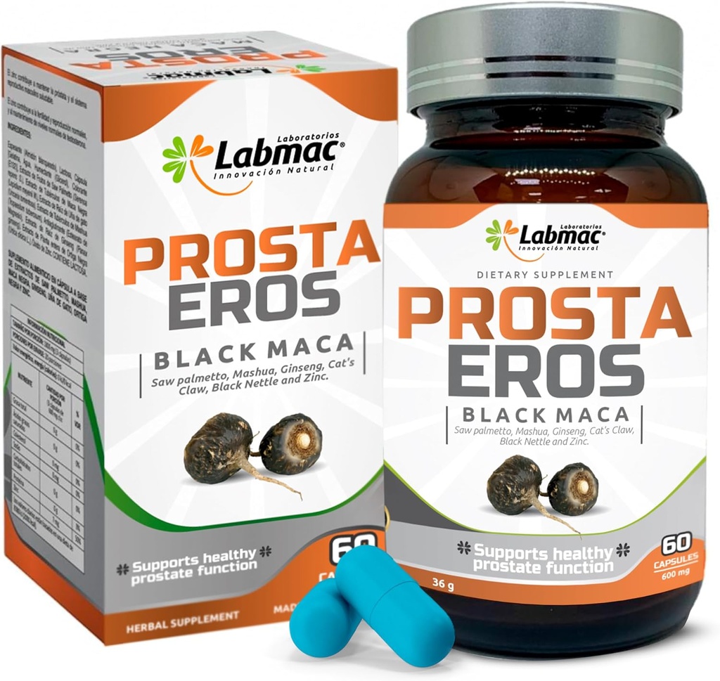 ProstaEros - eesnäärme tugisammas - 7 looduslikku koostisosa - must Maca, Saw Palmetto, Mashua, kassi küünis, Gingseg, must kael ja tsink. Kapslid 60 loend (1. pakk)