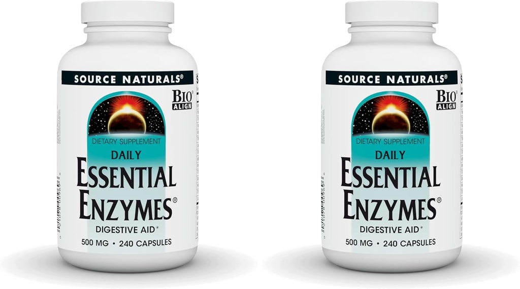 Allikas Naturals Essential Ensüümid 500mg Bio-Ligned Mitu Ensüümi Täiendus Taimne kaitse seedimine, gaas, Kõhukinnisus ja Bloating Relief - toetab immuunsüsteemi - 240 kapslit (Pack of 2)