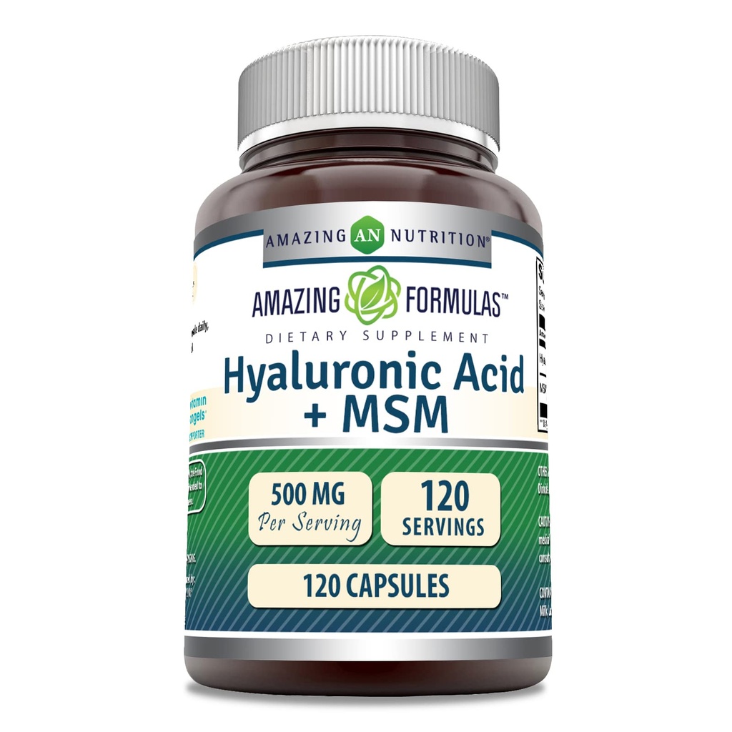 Hämmastav valem Hüaluroonhape & MSM täiendus | 500 Mg | 120 kapslit | Mitte-GMO | Gluteenivaba | Valmistatud USA-s