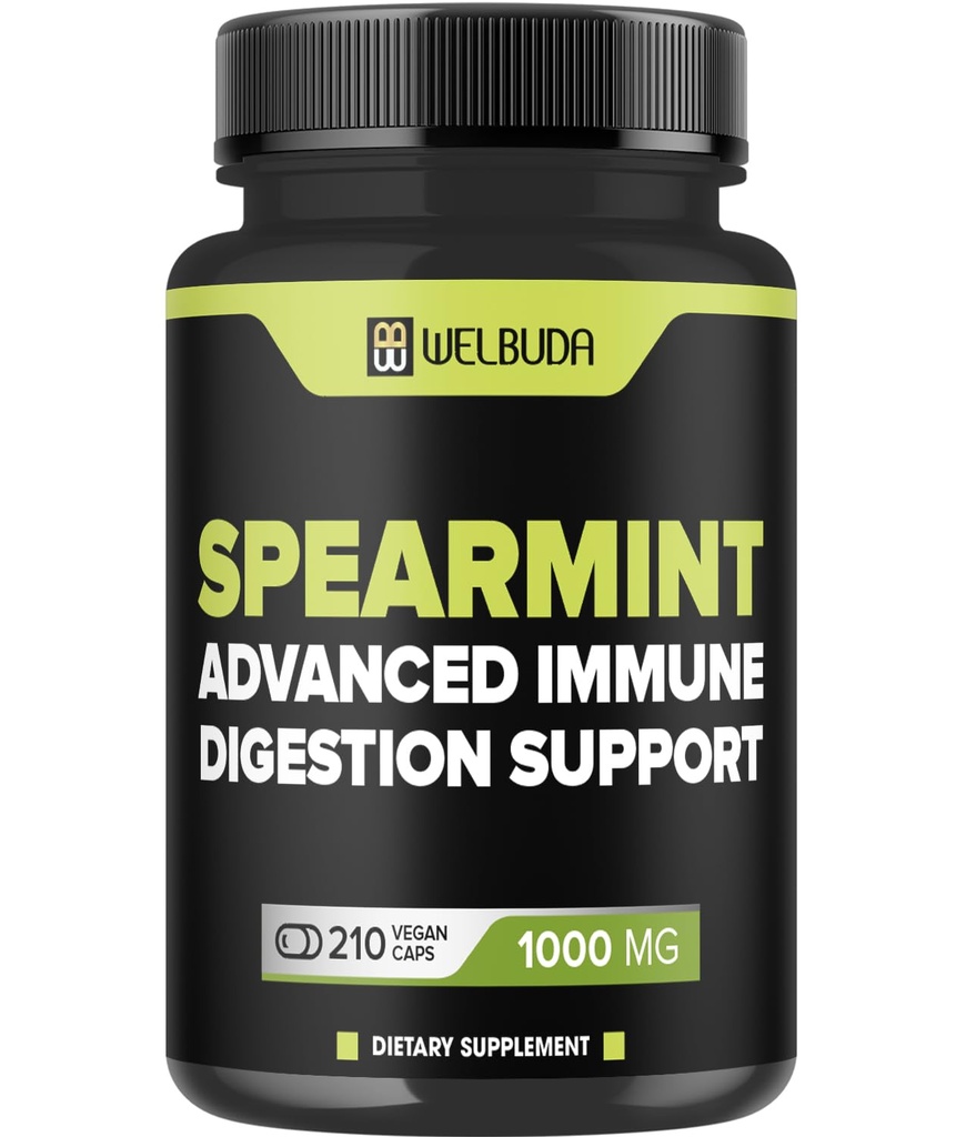 210 kapslit - Spearmint Supplement koos oliivilehega, ingveri juur, must pipar ja rohkem - kombineeritud valem seedetrakti tervise, hingamisteede tervise, immuunsuse ja positiivse meeleolu toetamiseks