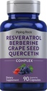 Torukivi Resveratrool Berberine Viinamarjade Seed & Quercetin Complex | 90 Kapslid | Taimetoitlane, Mitte-GMO ja Gluteenivaba täiendus