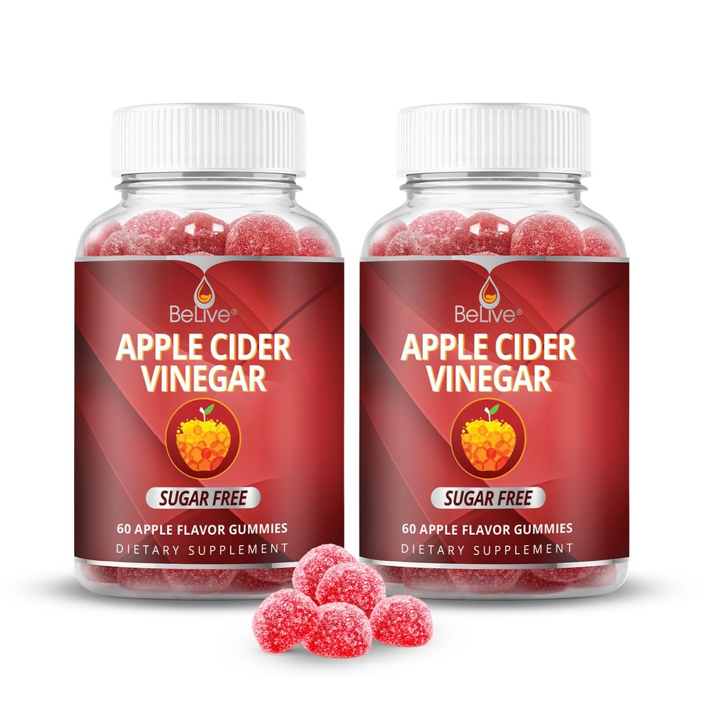 BeLive Apple'i siidri äädikavabad kummikud - suurepärased seedimiseks ja tervislikuks toitumiseks - gluteenivaba, glükoosisiirupit pole, ACV kummid Alternatiivsed kapslid ja jook (120 Ct) - 2 pakendit