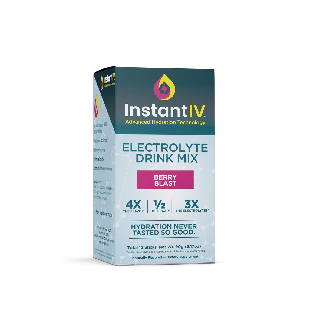 Elektrolüüdid Pulber - 3X elektrolüüdid,1/2 suhkur C-vitamiiniga, B3, B6, elektrolüütide pulbripaketid hüdraadimiseks, taastamiseks ja immuunsuseks, Vegan & Gluteenivaba | Berry Blast - 12 paketti