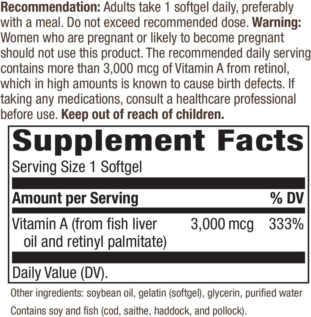 Looduse tee A-vitamiin - 10000 IU - 100 Softgels