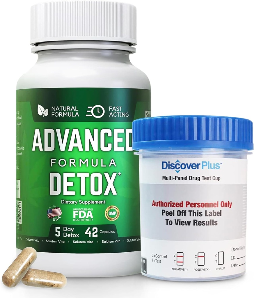 Advanced Detox Cleanse, Detox Kit Test Cup, Natural Detox & Cleanse piimaohakaga, Lagrits Powder ja muud, Body Cleanse Detox naistele ja meestele, 42 kapslit, 1 pakend