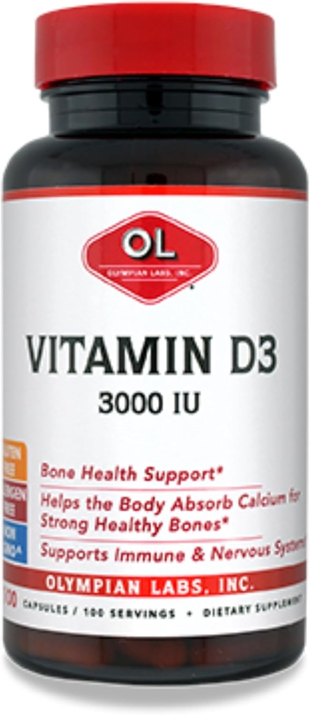 Olümpialaborid Vitamiin D3 3000 Iu 100 kapslit, mis toetavad tugevaid luid