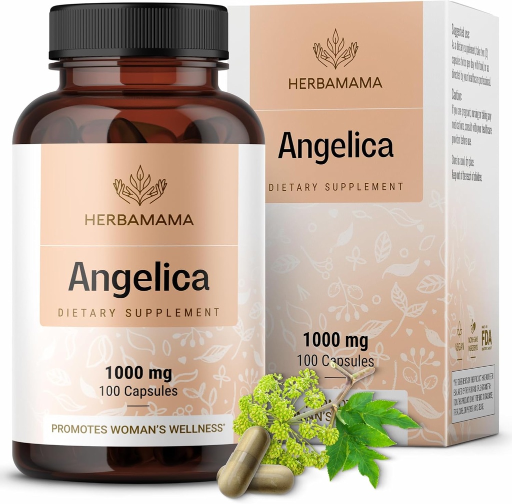 HERBAMA Dong Quai Supplement - 1000mg Angelica Juur naiste toetuseks - Dong Quai Pulber kapslid - Vegan, Non-GMO Angelica Herb Antioksüdant täiendus naistele