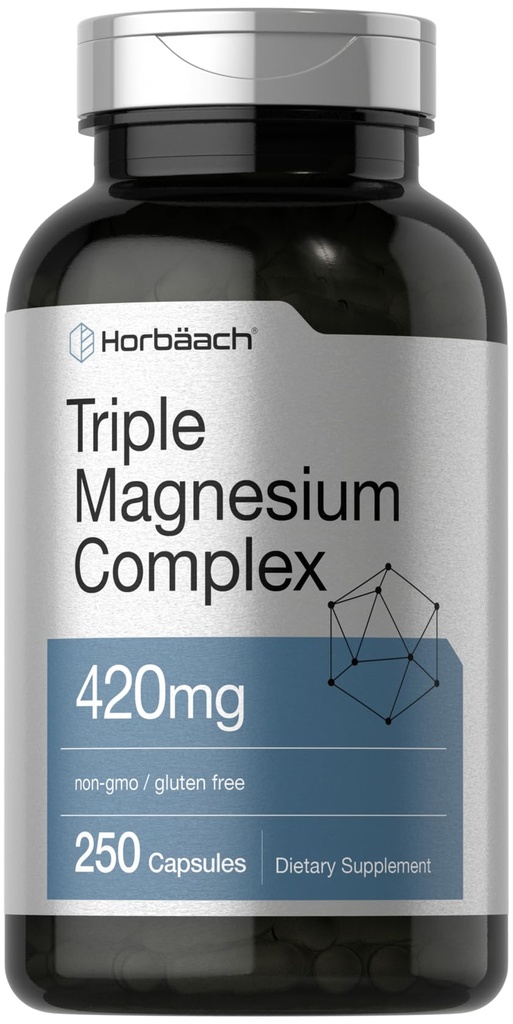 Horbäach Triple Magneesium Complex | 420 mg | 250 kapslit | Mitte-GMO ja Gluteenivaba valem | Magneesiumoksiid, tsitraat ja aspartaat Toidulisandi