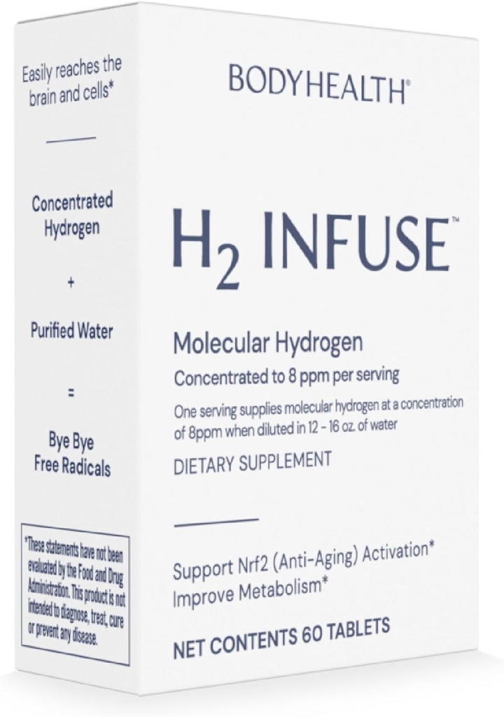 BodyHealth H2 Infundeeri molekulaarse vesiniku tabletid, joogivee tabletid, elementaarne magneesium, et toetada ainevahetust molekulaarse vesiniku veega - 60 tabletti