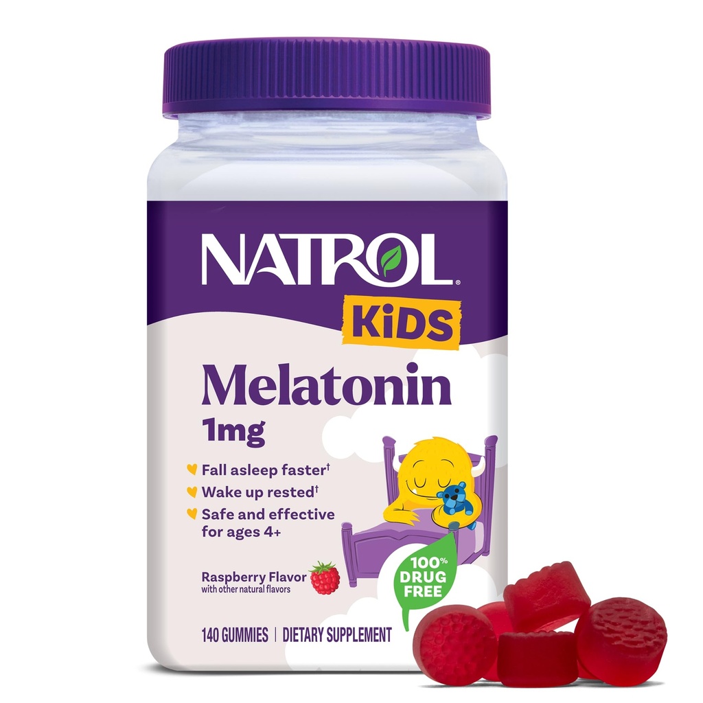 Natrol Kids Melatoniin Gummies 1mg, laste melatoniin rahutuks uneks, 140 Vaarikamaitselised unekummid, 140 päeva pakkumine