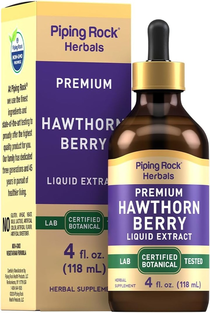 Piping Rock Hawthorn Berry Extract Vedel | 4 fl oz | Herb Tinktuuritilgad | Premium Taimetoitlane Lisa | Mitte GMO, Gluteenivaba