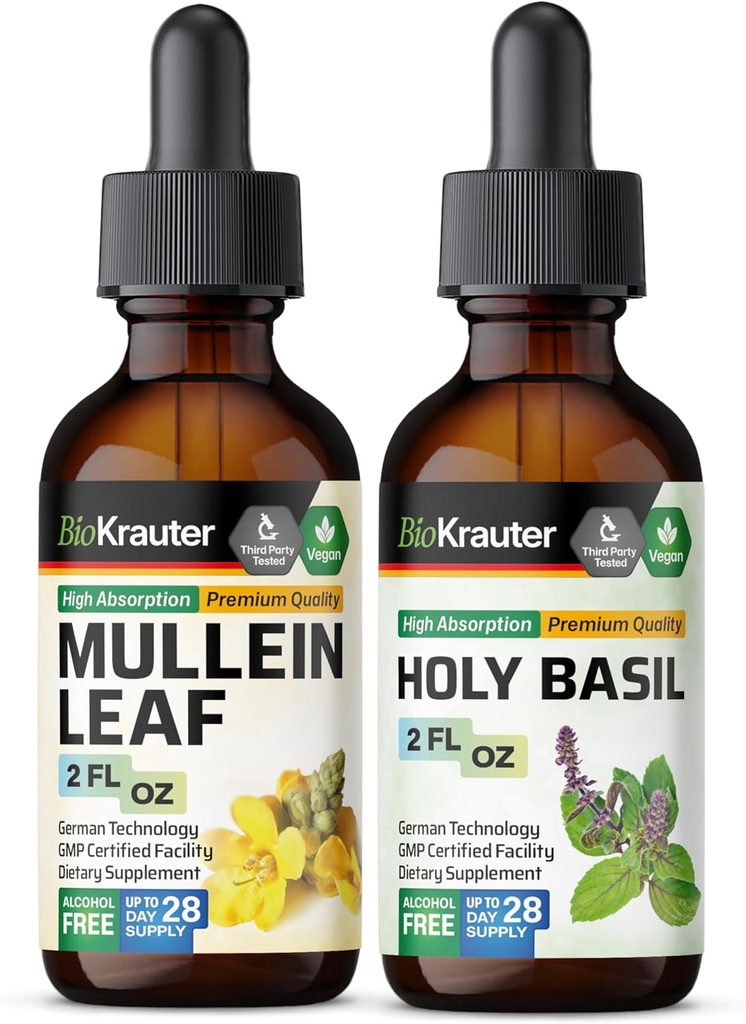 BIO KRAUTER Mullein Tinktuur 2 Fl. Oz. & Holy Basil Tinktuur 2 Fl. Oz.