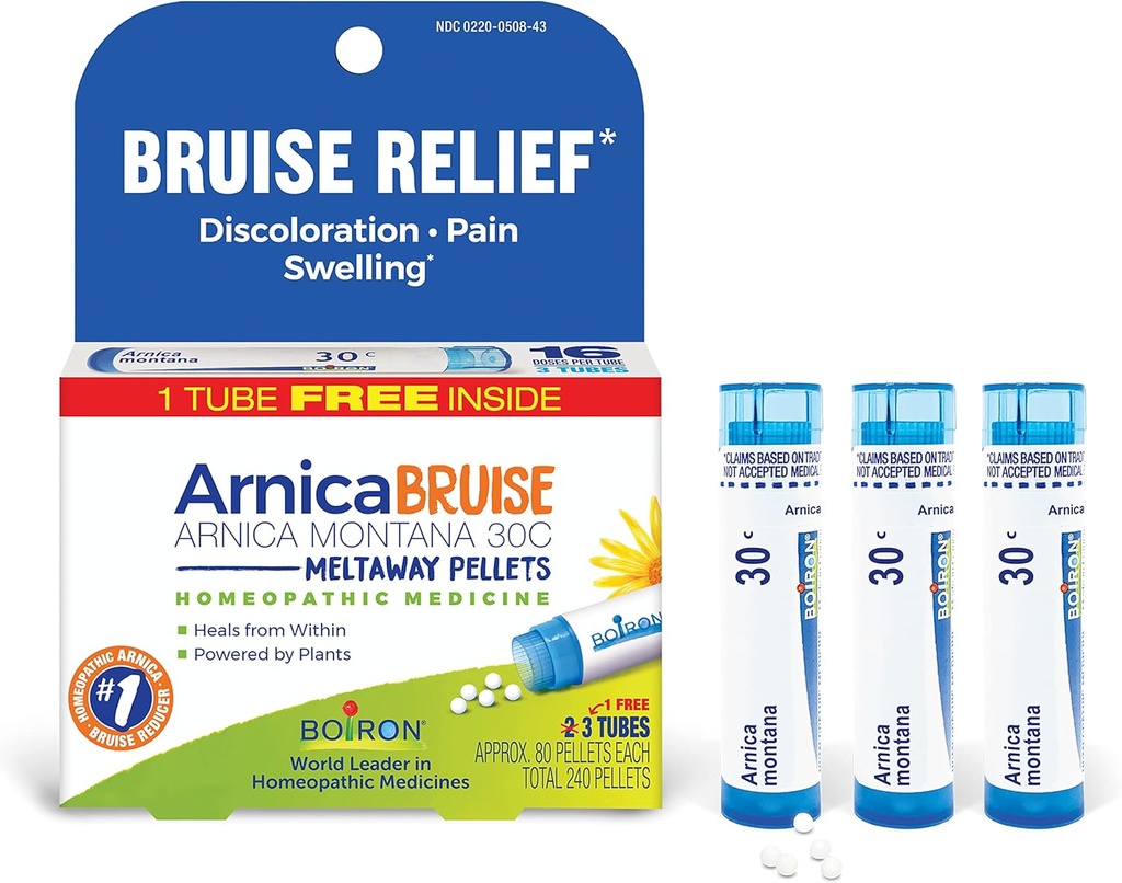 Boiron Arnica Bruise - Arnica Montana 30c valu, turse ja värvimuutuse leevendamiseks sinikatest - 3 krahv (240 graanulit)