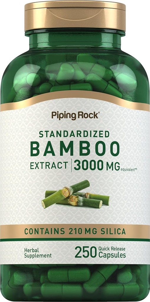 Piping Rock Bamboo Extract kapslid | 3000mg | 250 Count | Herbal Supplement | Silica 210mg | Non-GMO, Gluteenivaba