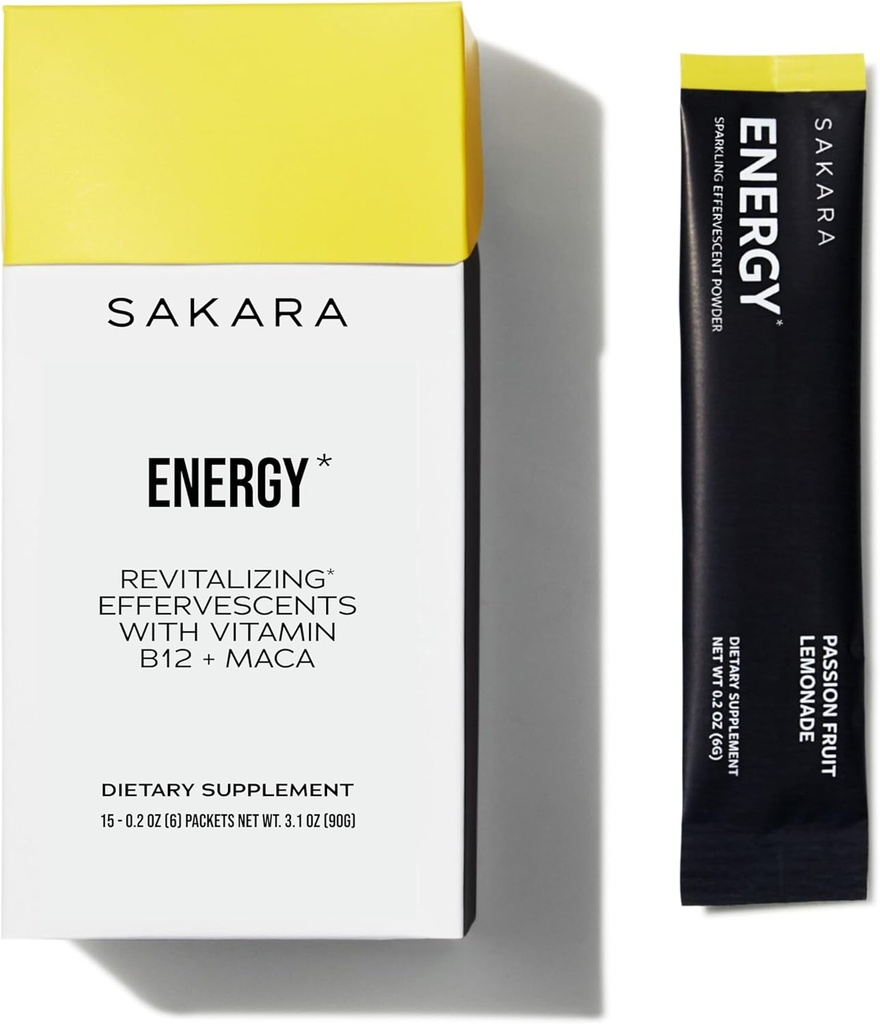 SAKARA energia kihistuvad, 15 paketti - rafineeritud suhkruvabad elektrolüüdid B12-vitamiini ja L-teaniini pulbripaketid, maitsestatud veepaketid, hüdratsioonipulber, energiajoogi elektrolüüt pulber