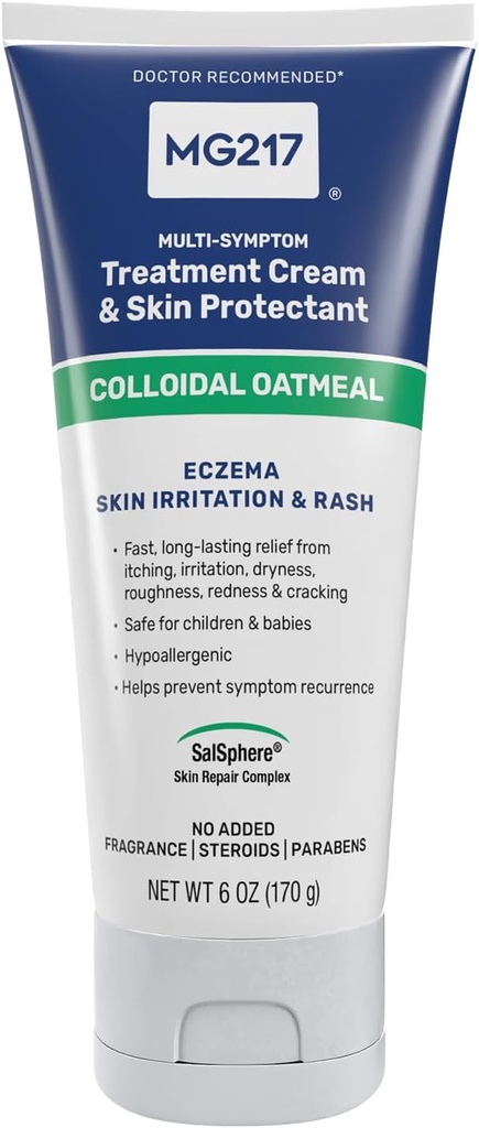 MG217 Ekseemi kehakreem 2% kolloidse kaerajahuga, rahustav leevendus kuivale, sügelevale ja ärritunud nahale, julmusele, steroididele ja lõhnavabale niisutajale, 6 oz Tube