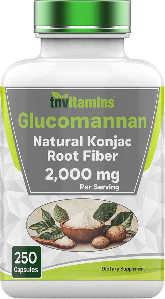 tnvitamiinid Glucomannan Kapslid 2000 MG - 250 Count | Natural Konjac Root Fiber Extract Powder Supplement | Lahustuv, dieet ja seedeelundite kiud pillid | Toodetud USAs | Non-GMO & Gluteenivaba