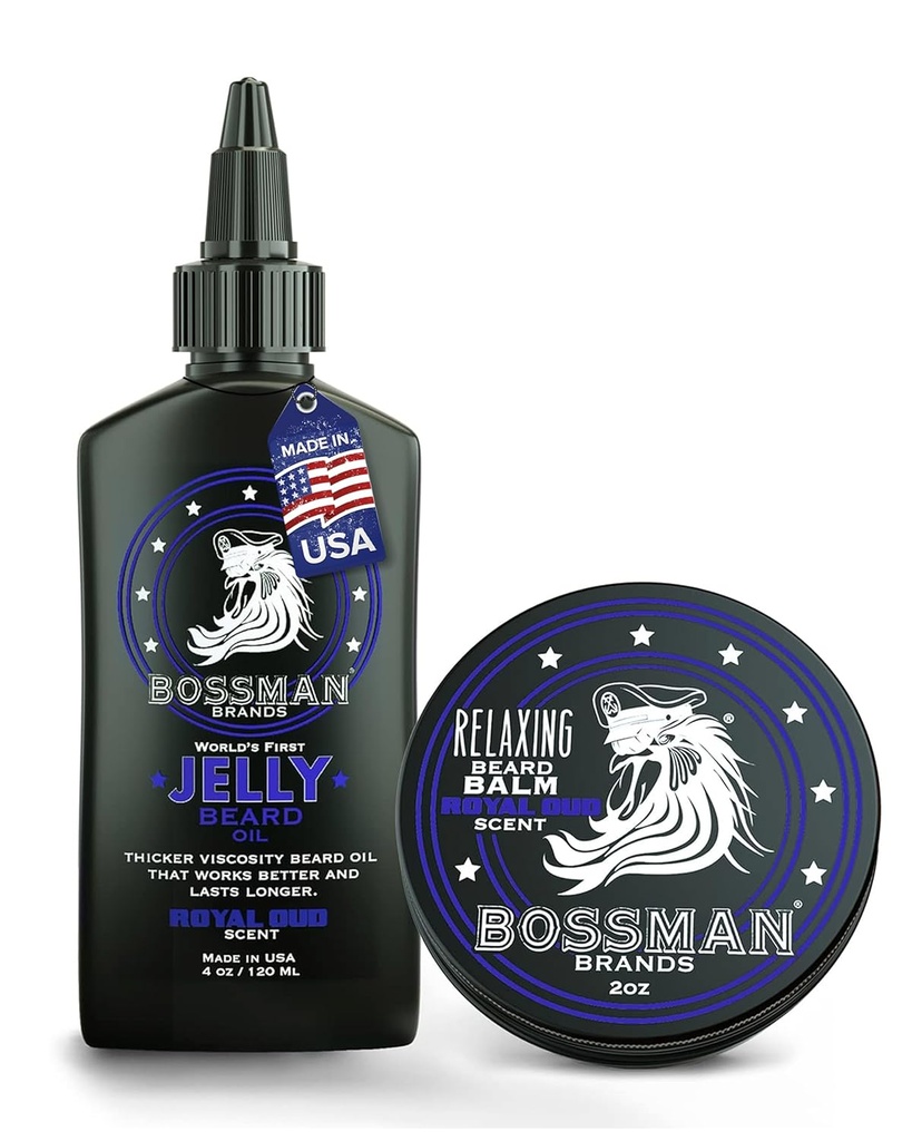 Bossman Jelly Beard Oil for Men & Bear Balm for Men Combo - Royal Oud Lõhn