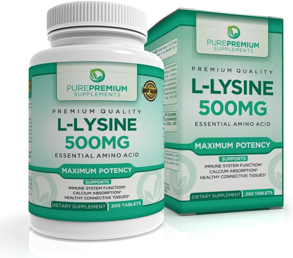 PurePremium L-Lysine 500 mg täiendus - Maksimaalse tugevusega asendamatu aminohape - Immuunsüsteemi tugilisand - Puhas lüsiin 500mg kiireks imendumiseks - 7 kuud pakkumine - 200 Tabletid