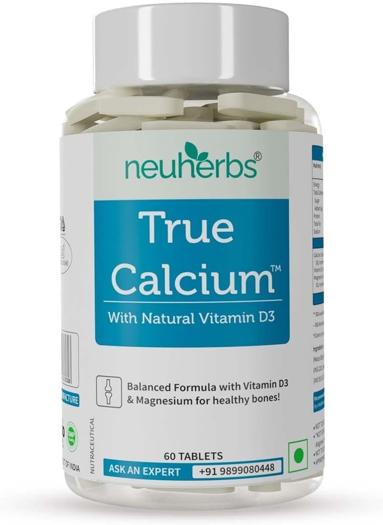 Tru Calcium 1000mg täiendus meestele ja naistele, kellel on taimepõhine D3-vitamiin ja looduslik magneesium tervete luude jaoks - 60 vegan tabletti