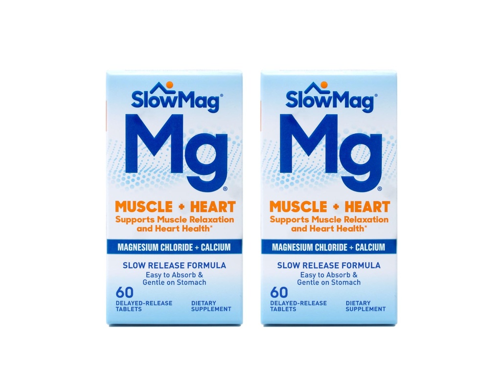 SlowMag MG Lihased + Südame Magneesiumkloriid Kaltsiumiga Tabletid 60 Loe (pakk 2)