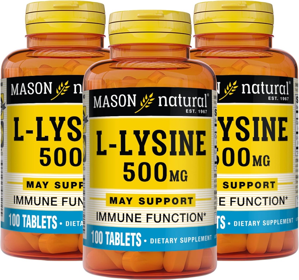 MASON NATURAL L-Lüsiin 500 mg kaltsiumiga - paranenud immuunfunktsioon, täiustatud toitainete imendumine, essentsiaalne aminohape, 100 tabletti (3. pakk)