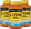 MASON NATURAL L-Lüsiin 500 mg kaltsiumiga - paranenud immuunfunktsioon, täiustatud toitainete imendumine, essentsiaalne aminohape, 100 tabletti (3. pakk)