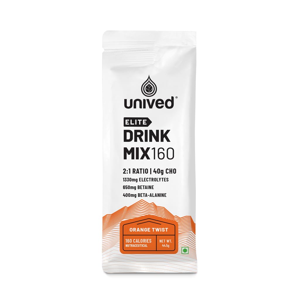 Unived Elite Drink Mix 160 | isotooniline energiajook | 2: 1 suhe ja 40 g süsivesikuid betaiini ja beeta-alaniiniga | kestvussportlased Spordijook Apelsini keerdumine, 8 pakend