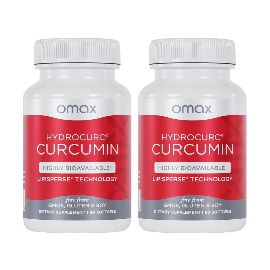Omax3 2 Pack- HydroCurc Kurkumiini Softgels, Highly Bioavailable MCT Oil Nanoparticle for Potency & Absorption, Joint Health, 120 Softgels