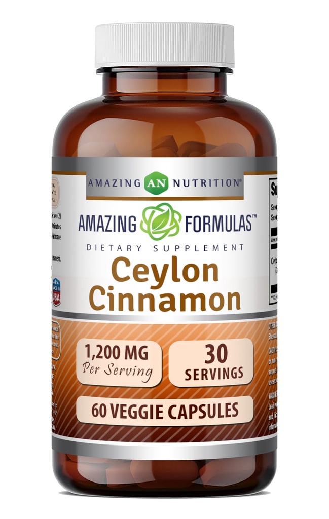 Amazing Formulas Ceylon Cinnamon 1200 Mg täiendus | Taimetoitlased kapslid | Mitte-GMO | Gluteenivaba | Valmistatud USAs (1 Pack | 60 Count)