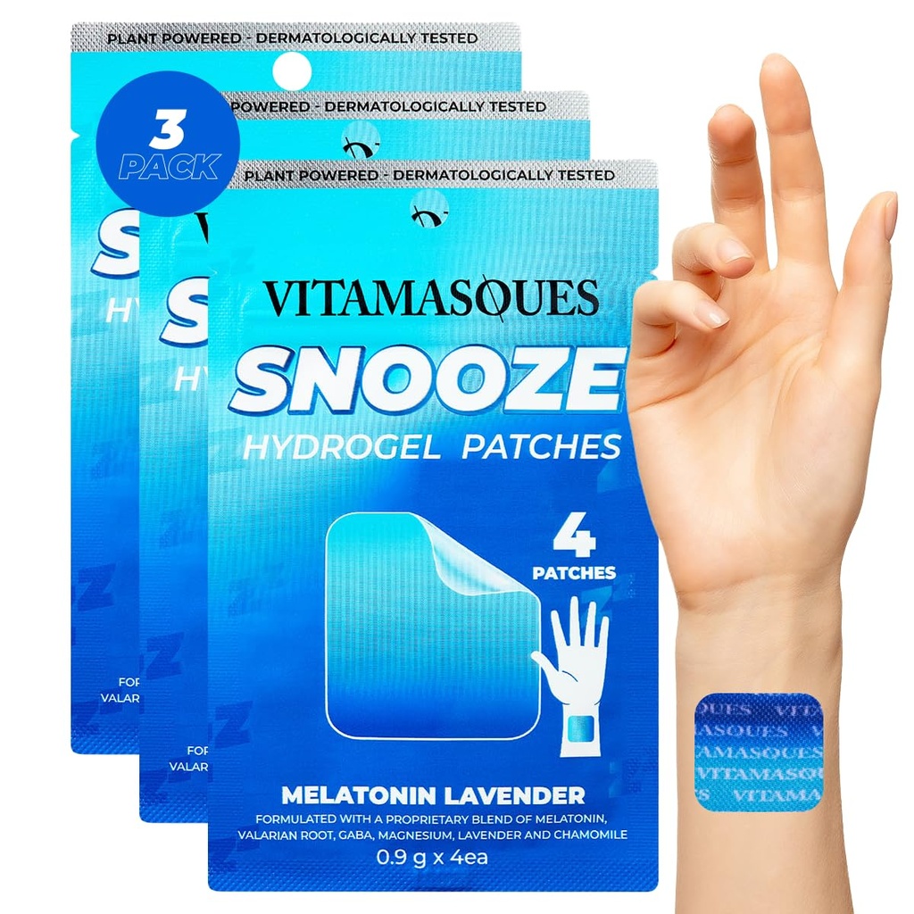 Vitamasques Sleep Patches täiskasvanutele, SnoozeMe Wellness Hydrogel Patch (3-Pack) - Lavendli, melatoniini ja Valerian Juurtega magamine - Julmusevaba, Korea nahahoolduse Sleep Patch