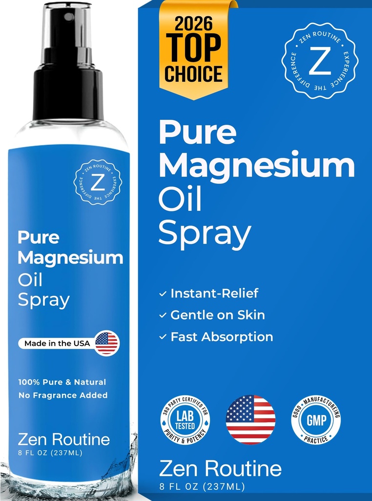 Puhas magneesiumiõli pihusti - 8oz (üksik) - USP klass - magneesiumiõli jalgade, keha, lihaste ja jalgade krampide jaoks - paikne magneesiumglütsinaat, atseiit de Magnesio, orgaaniline magneesiumkloriid - valmistatud USA-s