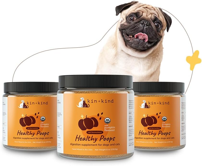 kin + liiki orgaaniline kiud koertele ja kassidele - Kõrvitsa Boost tervislikele kangastele - Seedetrakti tervis - Linaseemned, ingver, kurkum ja kookospähklid - valmistatud USA-s - Bundle (3 x 8 oz)