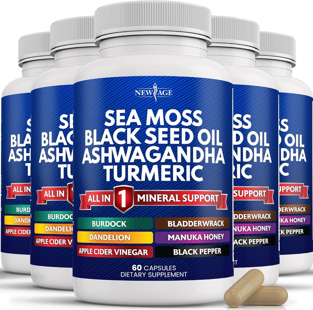 NEW AGE Sea Sammalmust seemne õli Ashwagandha kurkum põispõie Burdock - Manuka, Honey Dandelion, ACV Black Pepper Gluten Free