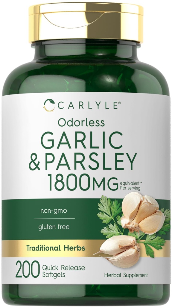 Carlyle lõhnatu küüslauk ja petersell 1800mg | 200 Softgels | Mitte-GMO, Gluteenivaba täiendus