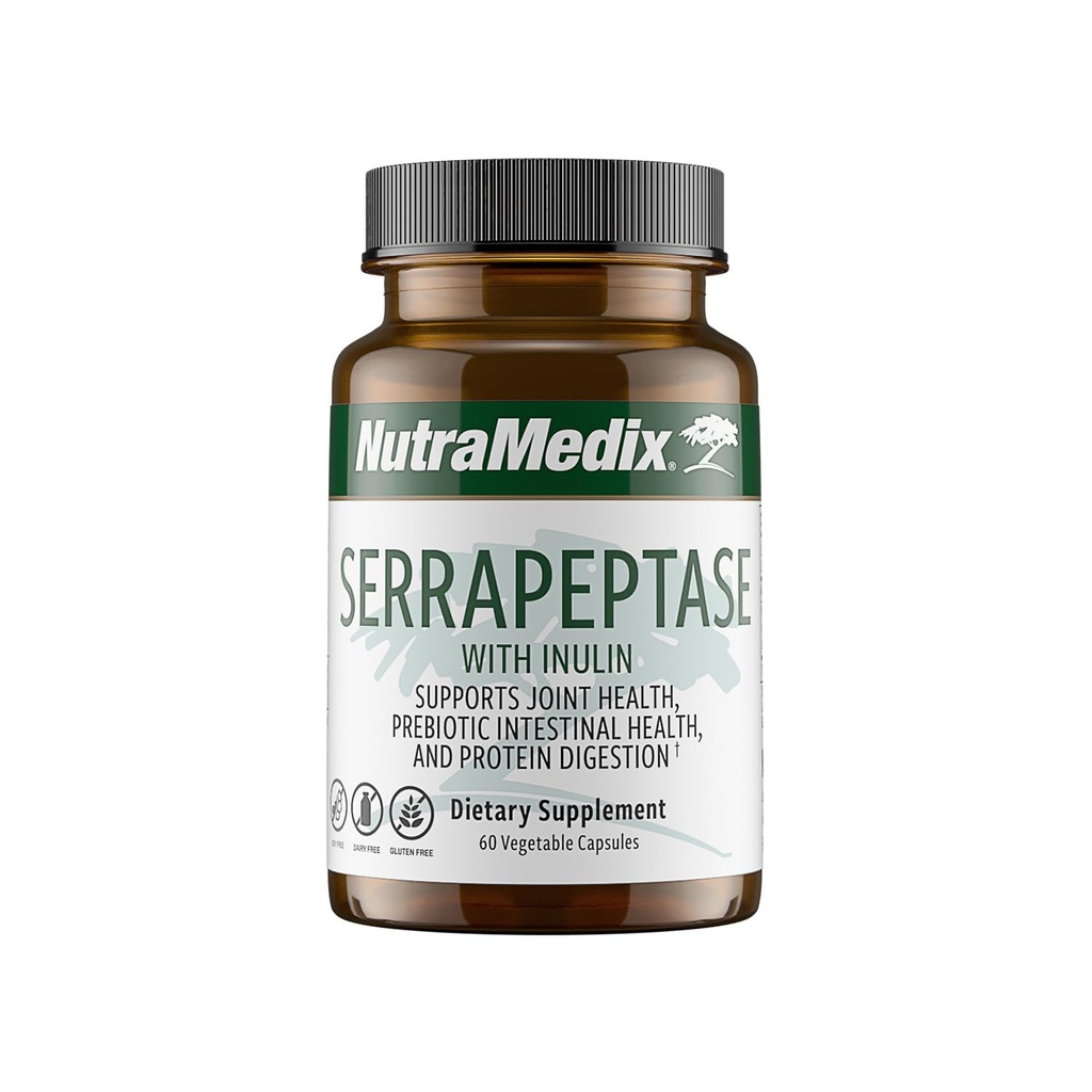 Nutramedix Serrapeptaasi lisand - proteolüütilised ensüümid seedimiseks + inuliin - valmistatud seedetrakti tervise toetamiseks - gluteeni, soja ja piimavaba (60 kapslit)