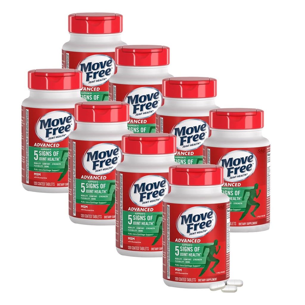 Move Free Advanced Glükosamiin Chondroitin MSM ühine tugi täiendada, toetab liikuvust, mugavust, tugevust, paindlikkust ja luu, 120 tabletti / 40 Servings (8 Pack)