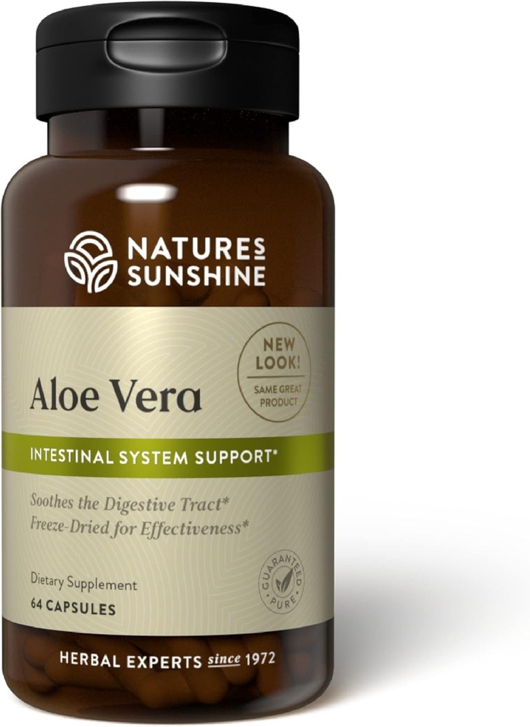 Looduse päikesepaiste Aloe Vera külmkuivatatud, 64 kapslit | Soojendab seedetrakti ja varustab toitaineid soolestiku süsteemidega