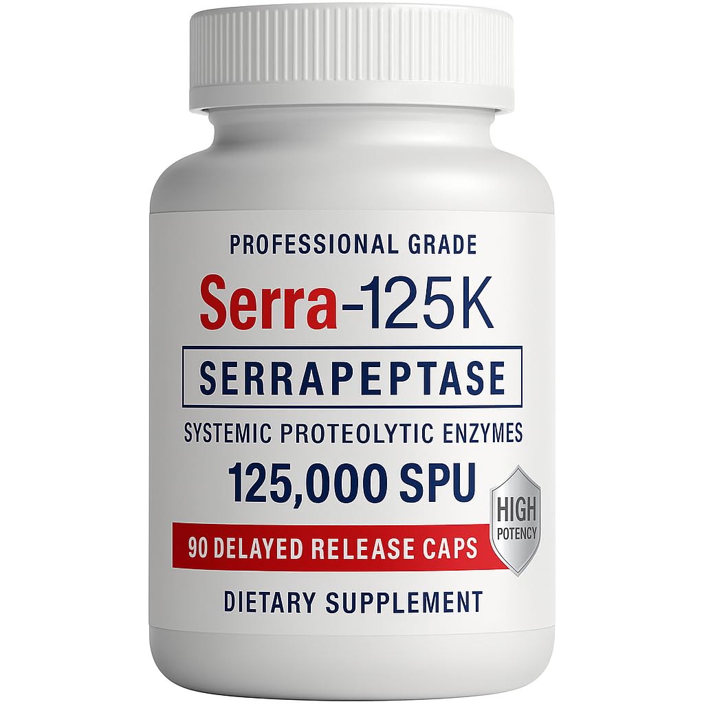 Serra-125k Extra Strength Serrapeptase 125 000 SPU, 90 Vegan Kapslit, Viivitatud Vabastamine, Süsteemsed Ensüümid, Toetab Tervislikke Siinusi ja Tervislikku Immuunsüsteemi, Mitte-GMO ja All-Natural