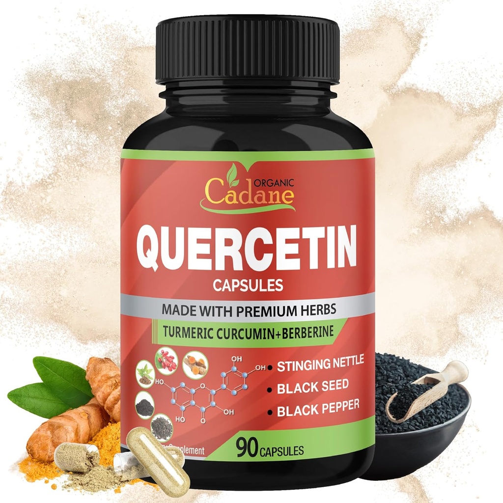 Orgaaniline Cadane Quercetin Extract Kapslid, 90 kapslit, 3 kuud Tarnimine kvertsetiin, kurkumiini, berberiin, nõges, musta seemne pulber, must pipar.