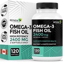 Renew Actives Omega-3 Fish Oil 2400MG 2 Softgels - 720MG EPA & DHA - toetab südame, aju, silmade tervise ja triglütseriidide vähendamine - ei ole kala maitse - valmistatud Kanadas - 120 Softgels